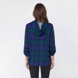 Womens New York Laundry Long Sleeve Plaid Chest Pocket Hoodie