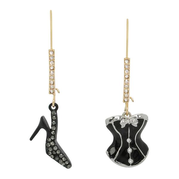Betsey Johnson Midnight Magic Corset Mismatch Dangle Earrings - image 