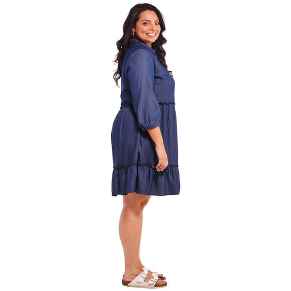 Plus Size Mlle Gabrielle Faux Denim Babydoll Shirtdress