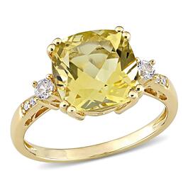 Yellow Gold White Sapphire Citrine Ring w/ Diamonds
