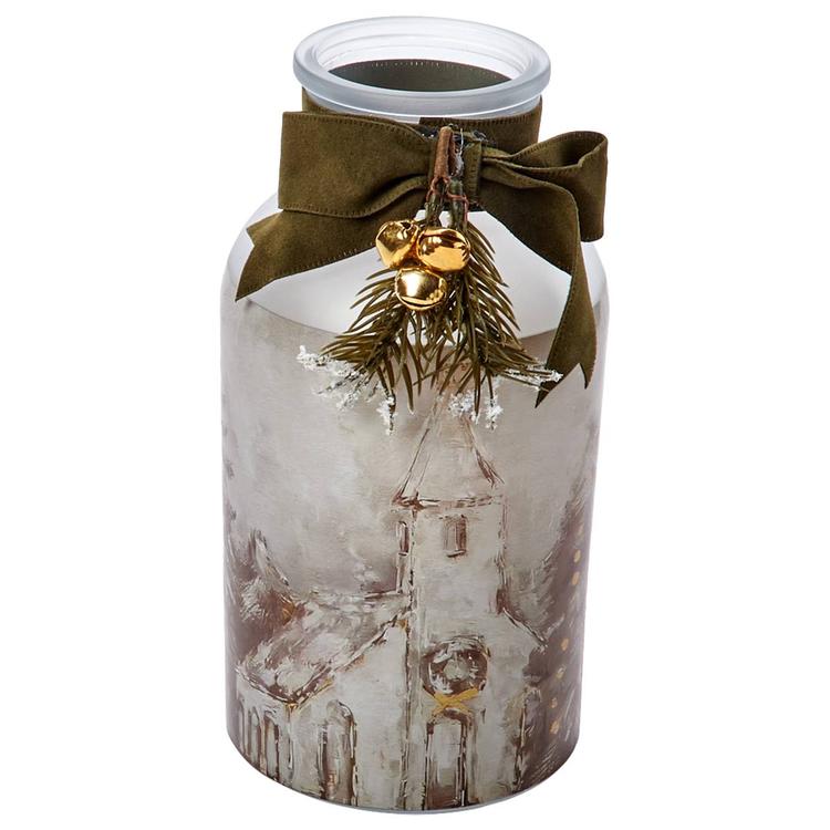 Transpac Christmas Church Glass Jar Decor