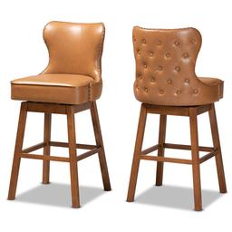 Baxton Studio Gradisca Brown Wood 2pc. Swivel Bar Stool Set