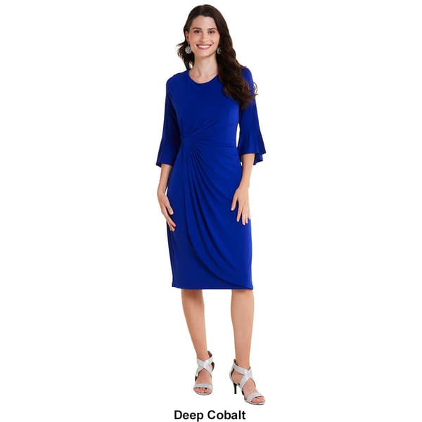 Womens Connected Apparel Bell Sleeve Side Ruched Wrap Dress