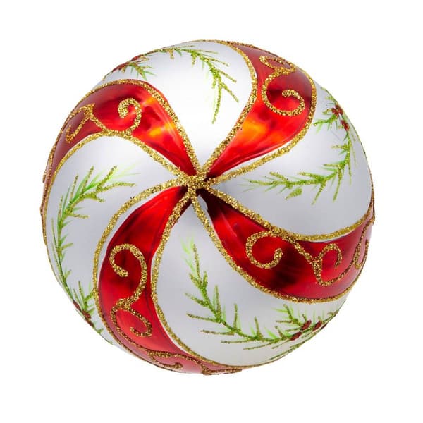 Kurt Adler 6pc. Glass Red & White Holly Leaves Ball Ornament Set