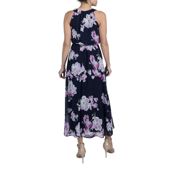 Womens Robbie Bee Sleeveless Puff Flowers Halter Maxi Dress