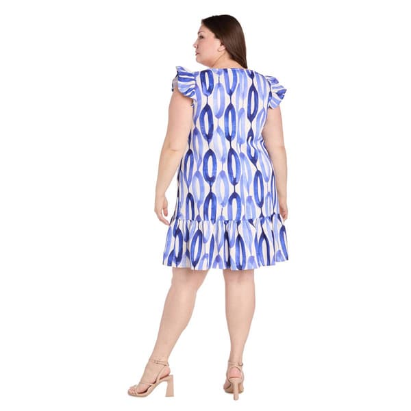 Plus Size R&M Richards Ruffle Cap Sleeve Round Neck A-Line Dress