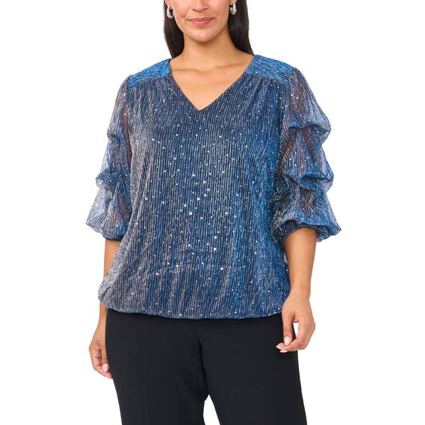 Plus Size MSK Lurex Crinkle Lantern Sleeve Blouse - image 
