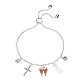 Shine Fine Silver Plated Crystal Cross/Angel Wings/Faith Bracelet