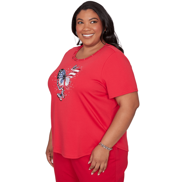 Plus Size Alfred Dunner Lady Liberty Butterfly Embroidery Blouse