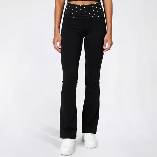 Juniors No Comment Yum Jersey Reverse Foldover Flare Legging - image 