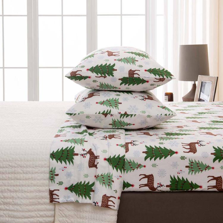 Freshfolds Premium Cotton Trees & Deer Winter Bed Sheet Set