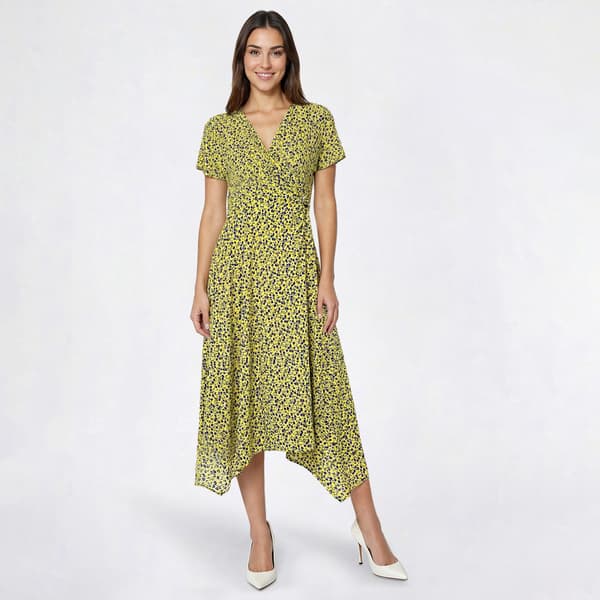 Womens Perceptions Short Sleeve Floral Knot Side Drape Midi Dress