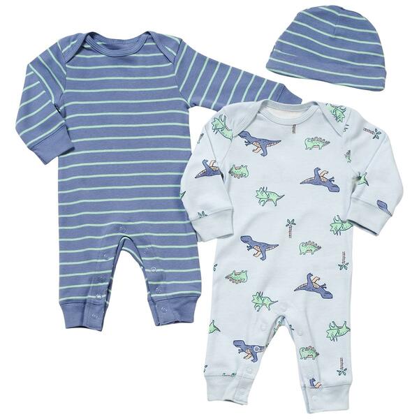 Baby Boy &#40;NB-9M&#41; Carters&#40;R&#41; 3pc. Dino & Stripe Jumpsuits - image 
