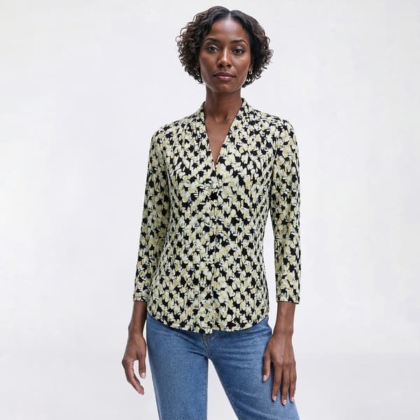 Womens Anne Klein Cross Hatch Abstract Pleated Shoulder Blouse - image 