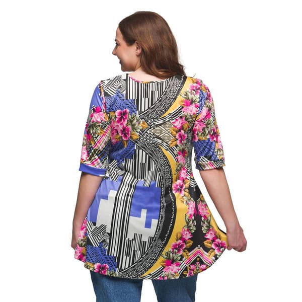 Plus Size 24/7 Comfort Apparel Multicolor Floral Henley Tunic Top