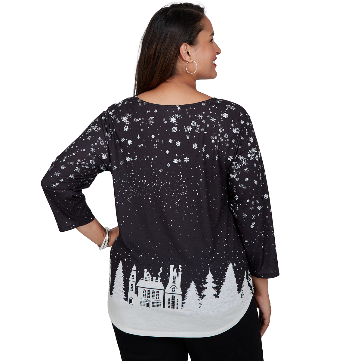 Plus Size Ruby Rd. Happy Holidays Santa''s Sleigh Scenic Tee
