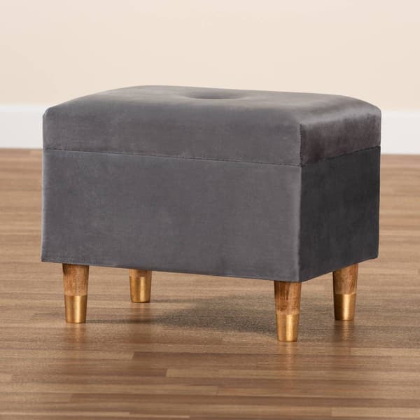 Baxton Studio Elias Grey Velvet Fabric & Wood Storage Ottoman