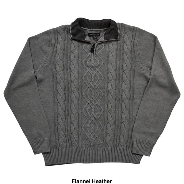 Mens Tricot 1/4 Zip Solid Aran Cable Sweater