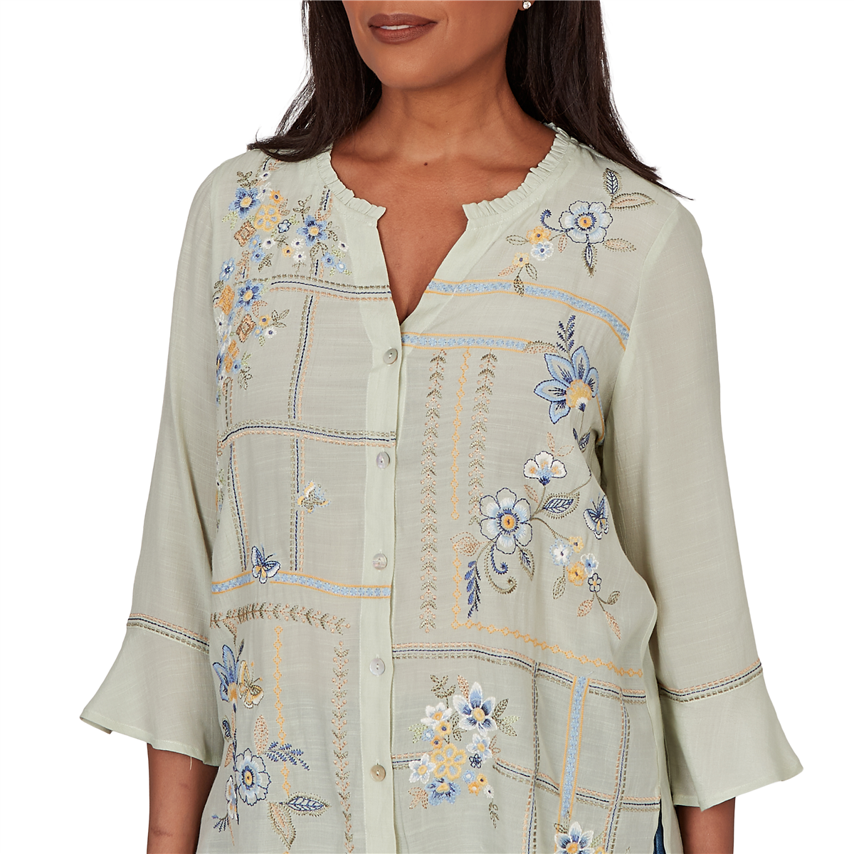 Petite Alfred Dunner Indigo Girls Floral Embroidery Blouse
