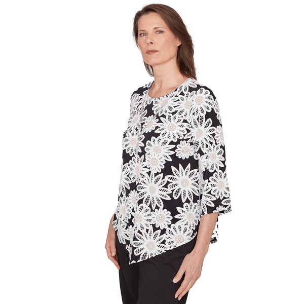 Womens Alfred Dunner Classics 3/4 Sleeve Daisy Floral Blouse