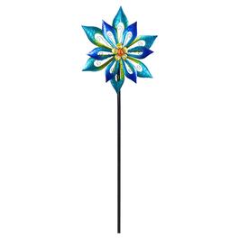 Alpine Turquoise Metal Flower Wind Spinner Garden Stake