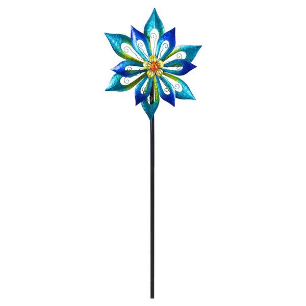 Alpine Turquoise Metal Flower Wind Spinner Garden Stake - image 