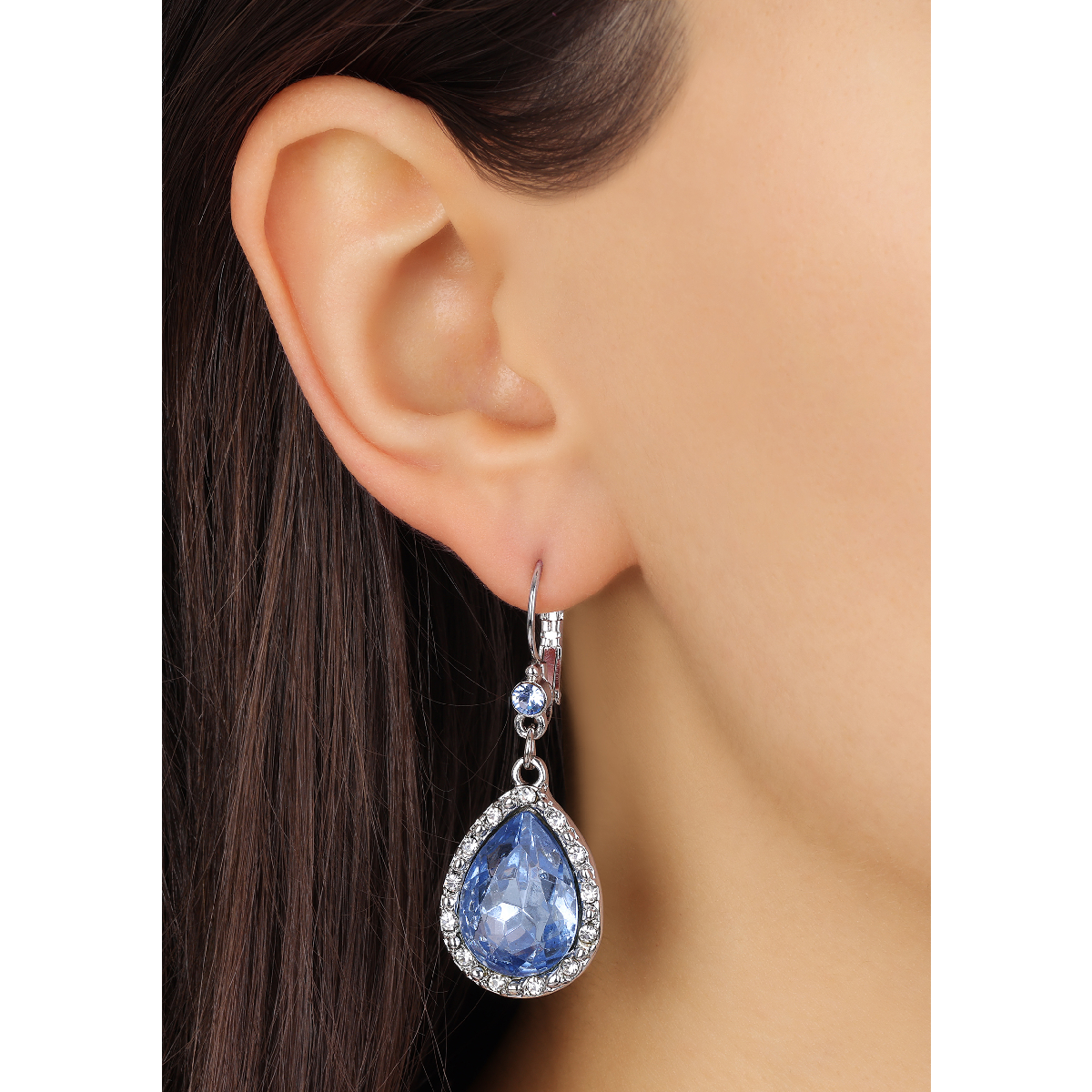 1928 Silver-Tone Blue Teardrop Leverback Drop Earrings