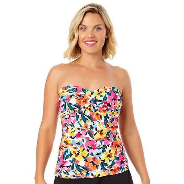 Womens Anne Cole Gradient Floral Twist Front Bandeaukini Swim Top
