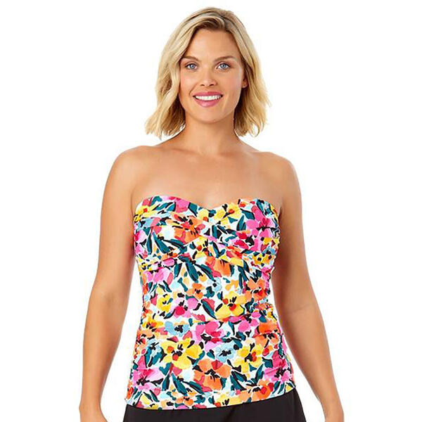 Womens Anne Cole Gradient Floral Twist Front Bandeaukini Swim Top - image 