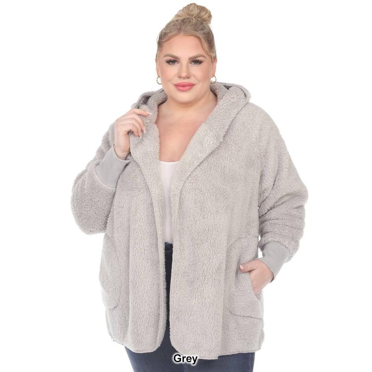 Plus Size White Mark Plush Hooded Cardigan With Pockets
