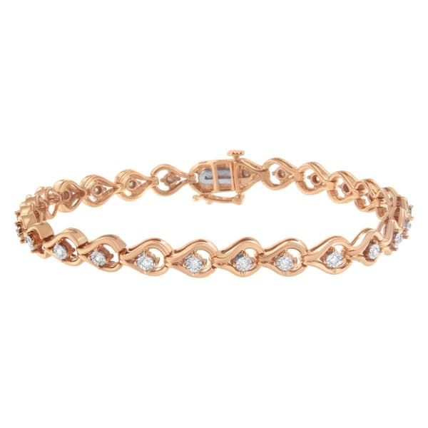 Diamond Classics&#40;tm&#41; Rose Gold Silver Diamond Link Bracelet - image 