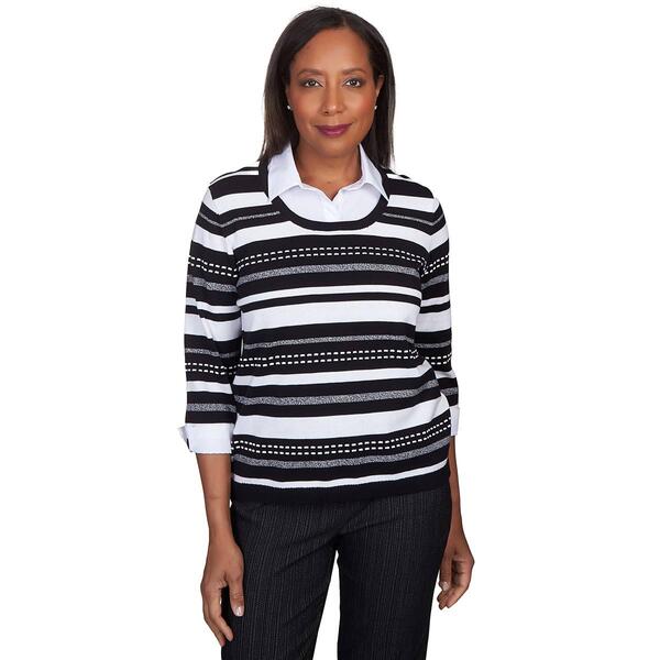 Womens Alfred Dunner World Traveler Stripe 2Fer Sweater - image 