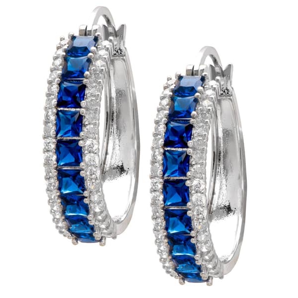 Gianni Argento Fine Silver Plated Lab Sapphire Line Hoop Earrings - image 