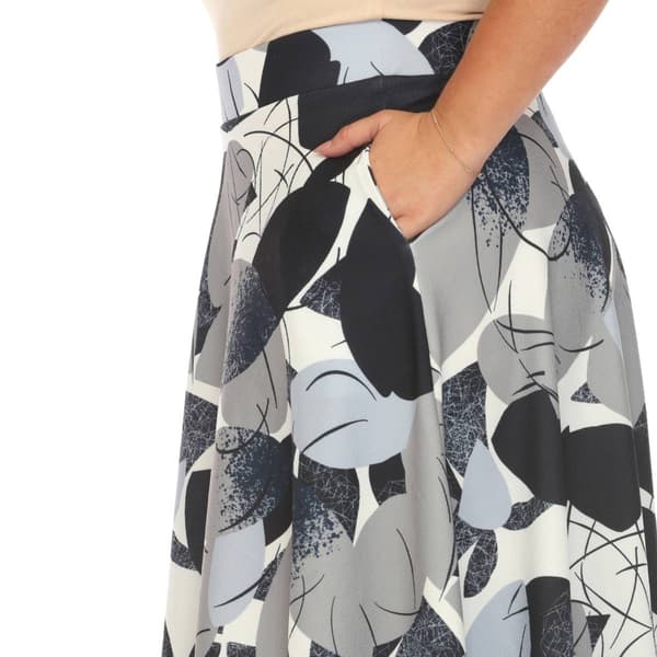 Womens White Mark Leaf Print Vintage Flared Midi Skirt