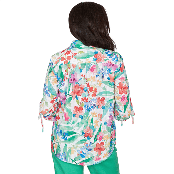 Womens Alfred Dunner Resort Living Tie Sleeve Floral Blouse