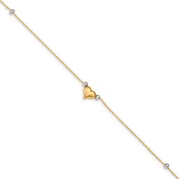 Gold Classics(tm) 14kt. Two-Tone Polished Puffed Heart Beaded Anklet