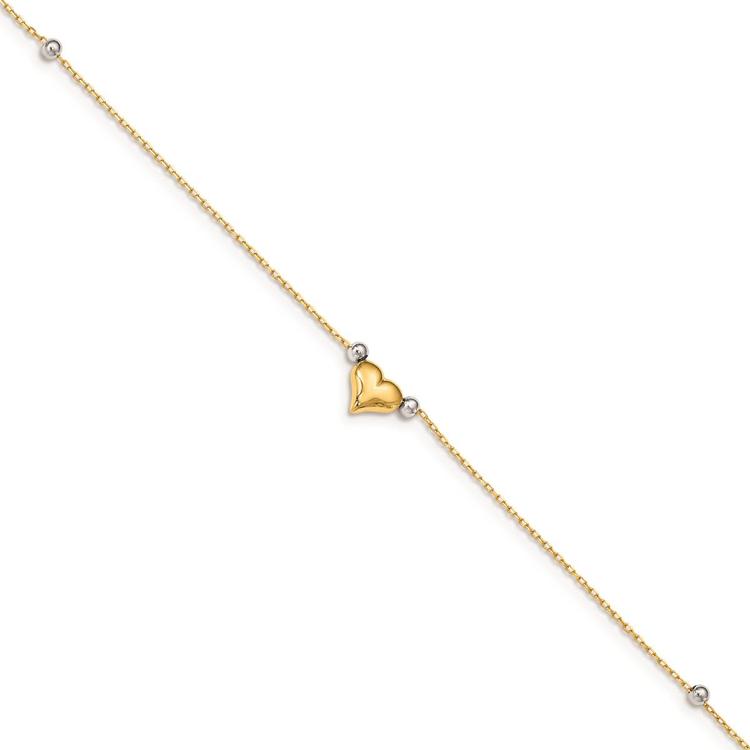 Gold Classics(tm) 14kt. Two-Tone Polished Puffed Heart Beaded Anklet