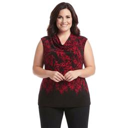 Plus Size Kasper Sleeveless Drape Neck Leaf Blouse