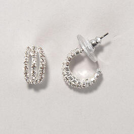 Rosa Rhinestones Three Row Crystal Open Hoop Post Earrings