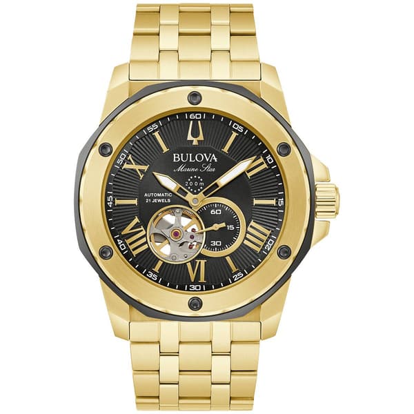 Mens Bulova Marine Star Black Dial Bracelet Watch - 98A273