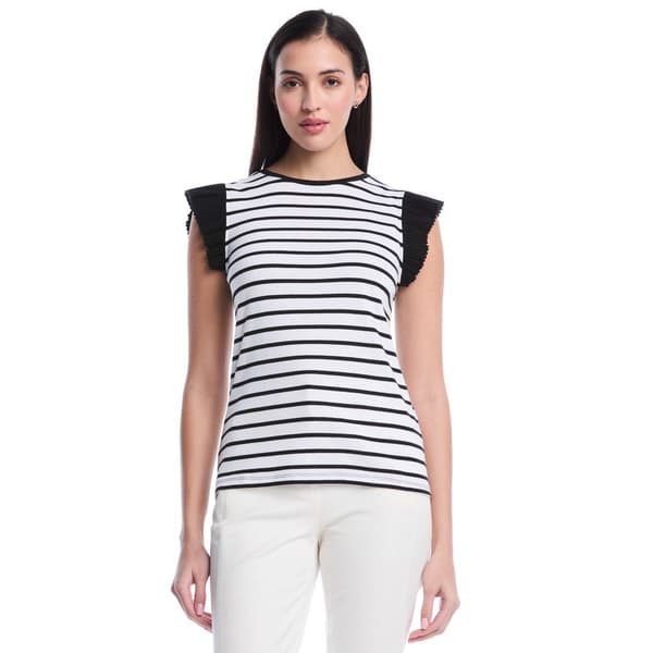 Womens Rafaella(R) Ruffle Cap Sleeve Striped Top - image 
