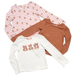Girls (4-6x) Bkind 3pk. Bear/Solid/Stripe Long Sleeve Tops