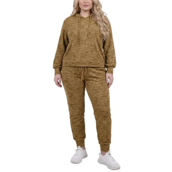 Plus Size NY Collection Long Sleeve Hooded Jogger Set