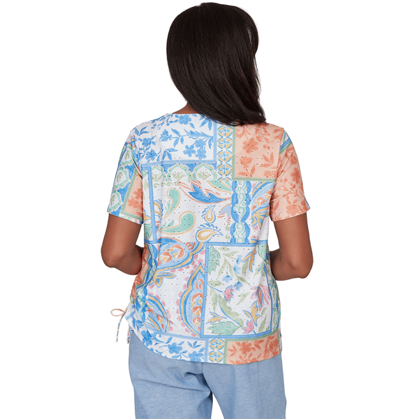 Womens Alfred Dunner Caribbean Blues Patchwork Paisley Blouse