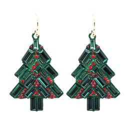 Bugle Bead Christmas Tree Drop Earrings