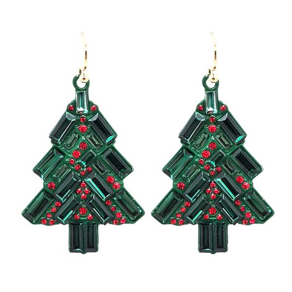 Bugle Bead Christmas Tree Drop Earrings - image 
