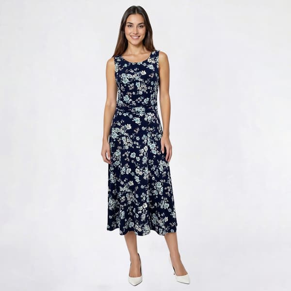 Womens Connected Apparel Sleeveless Ruched Waist Midi Dress
