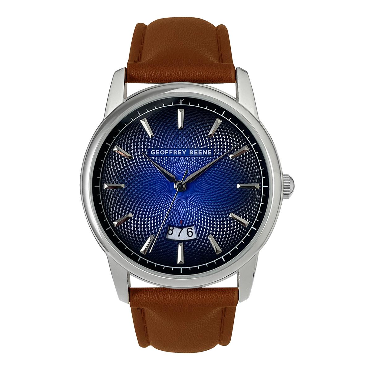 Mens Geoffrey Beene® Brown Strap/Blue Dial Watch-GB8223SLBL