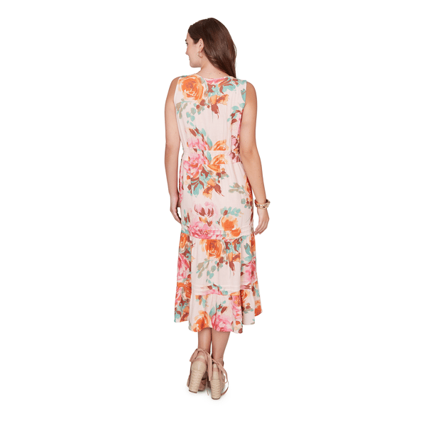 Womens Ruby Rd. Renaissance Romance V Neck Floral Midi Dress - image 
