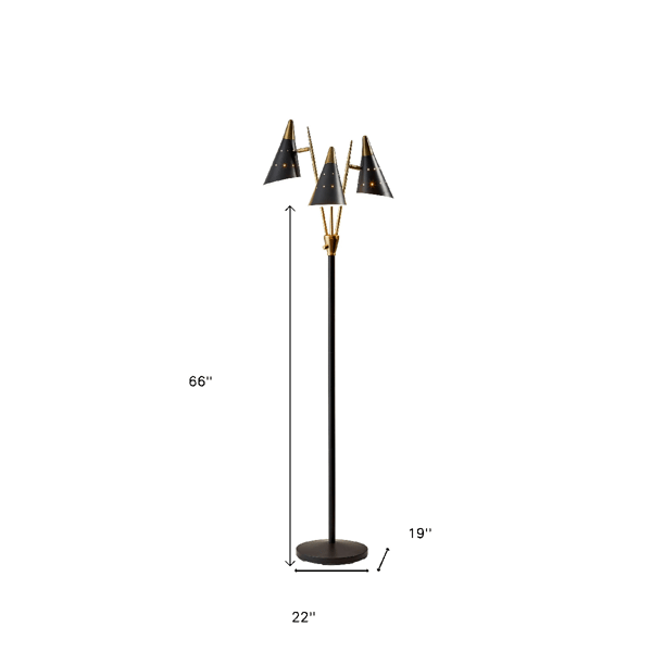 HomeRoots 66in. Black & Gold Three Light Novelty Floor Lamp